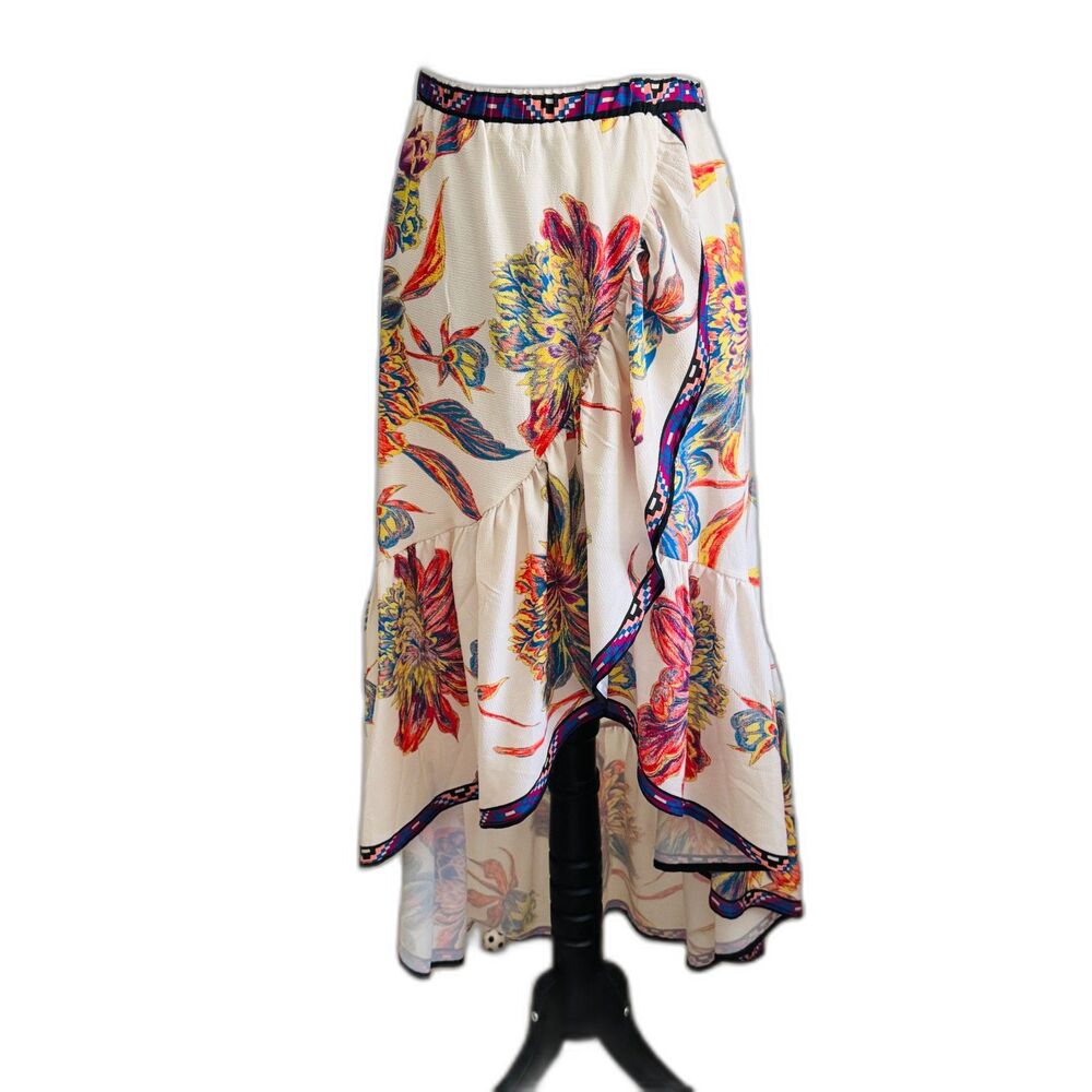 Flying Tomato Floral Maxi Skirt Small Boho Colorful Tiered Asymmetrical Festival